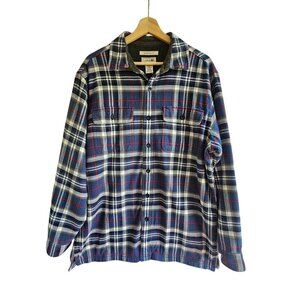 L.L. Bean Mens Fleece Lined Flannel Shirt, Blue Plaid, Cotton, Size Medium